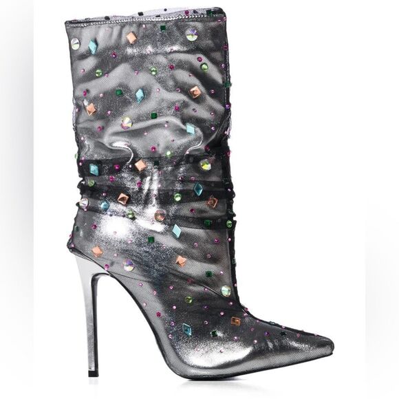 Azalea Wang Women's Liora Stiletto Mid-Calf Bootie Pointed Toe Black - Picture 2 of 11